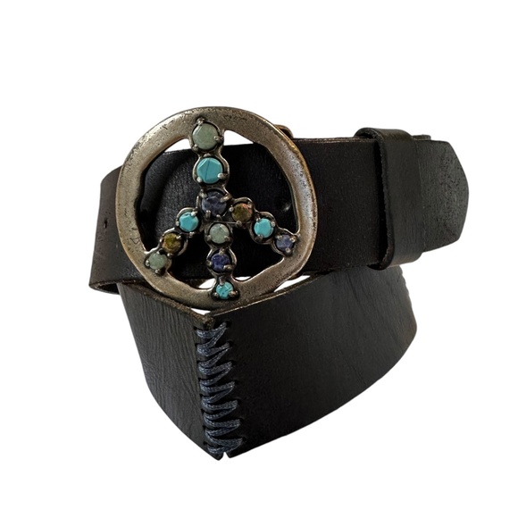 Genuine LUCKY Black Leather Peace Gemstone Buckle Women\'s belt M main image 9